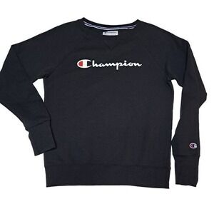 Champion Sweatshirt Womens Sm VTG Black Crewneck Powerblend Script Logo Pullover
